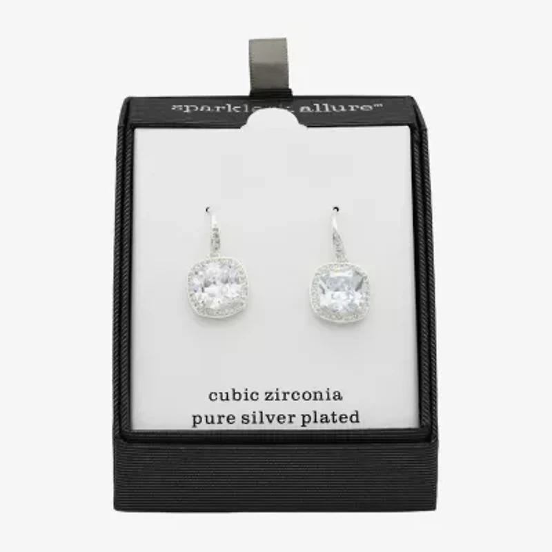 Sparkle Allure Womens Cubic Zirconia Pure Silver Over Brass Cushion Drop Earrings