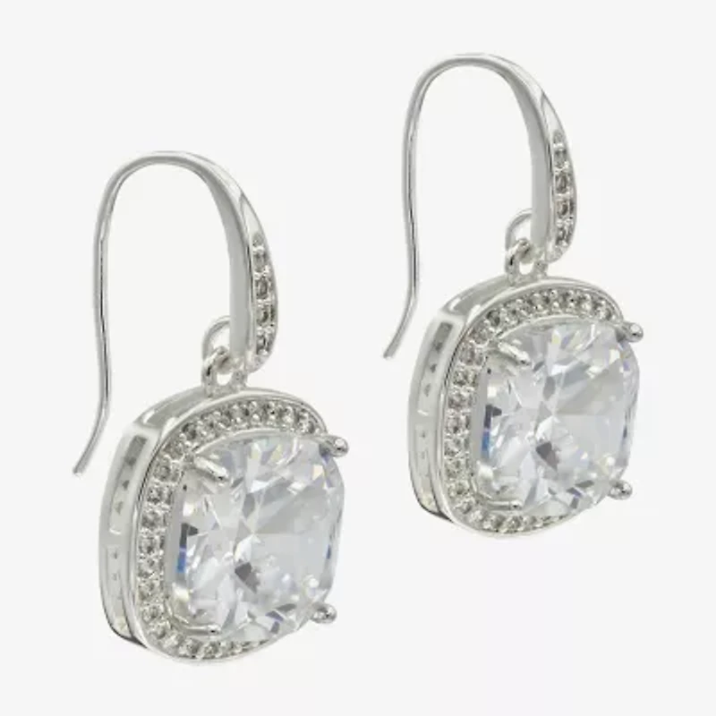 Sparkle Allure Womens Cubic Zirconia Pure Silver Over Brass Cushion Drop Earrings