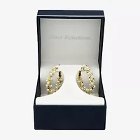 Silver Reflections Womens Cubic Zirconia Simulated Pearl 14K Gold Over Brass 35mm Hoop Earrings