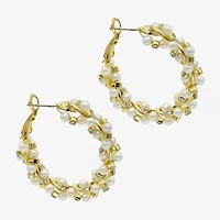 Silver Reflections Womens Cubic Zirconia Simulated Pearl 14K Gold Over Brass 35mm Hoop Earrings