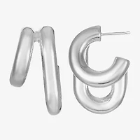 Silver Reflections Womens 25.2mm Hoop Earrings