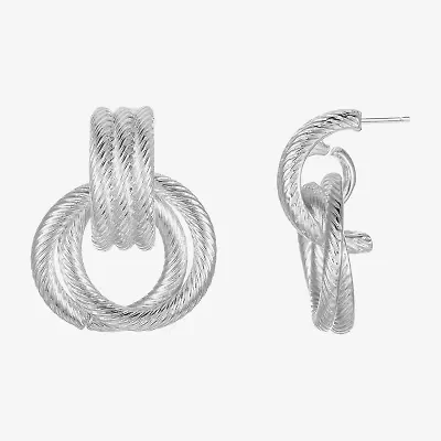 Silver Reflections Door Knocker Womens Pure Silver Over Brass Drop Earrings