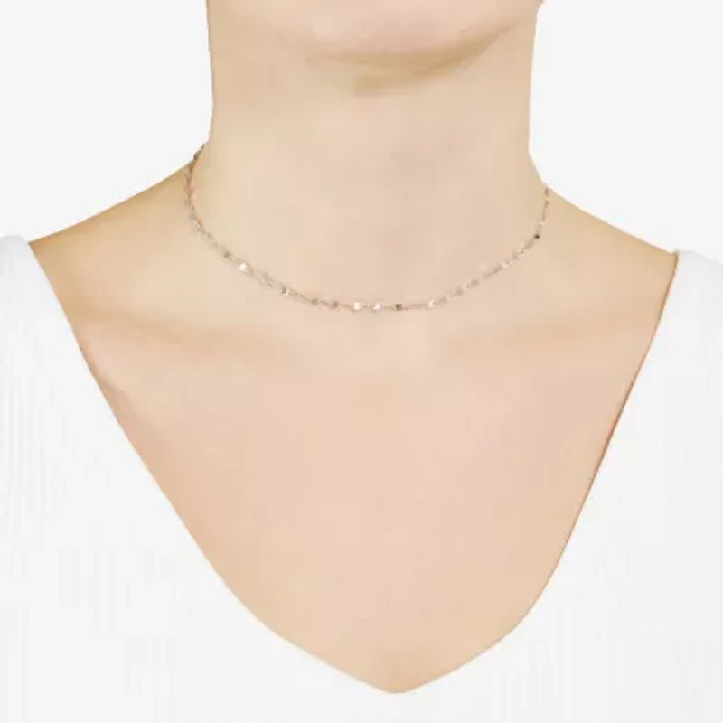 Silver Treasures Mirror Chain Sterling Silver 12 Inch Link Choker Necklace
