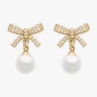 Mixit Womens White Simulated Pearl Bow Drop Earrings