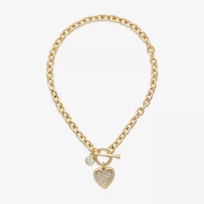 Bold Elements Gold Tone Womens Glass Heart 16 Inch Pendant Necklace