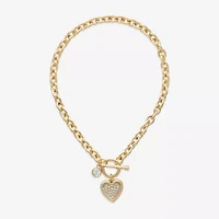 Bold Elements Gold Tone Womens Glass Heart 16 Inch Pendant Necklace