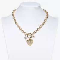 Bold Elements Gold Tone Womens Glass Heart 16 Inch Pendant Necklace