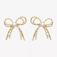 Bold Elements Gold Tone Womens Simulated Pearl Bow Drop Earrings