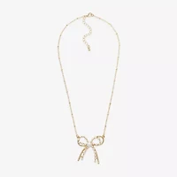 Bold Elements Gold Tone Womens Simulated Pearl Bow 18 Inch Pendant Necklace