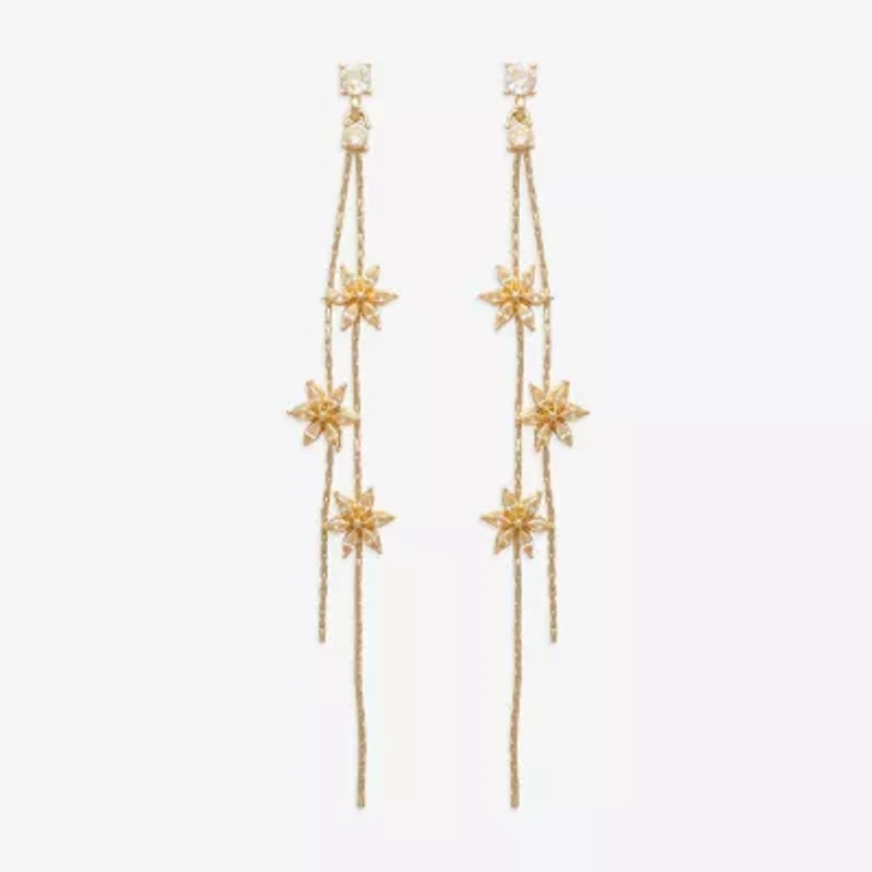 Mixit Womens Cubic Zirconia Flower Drop Earrings