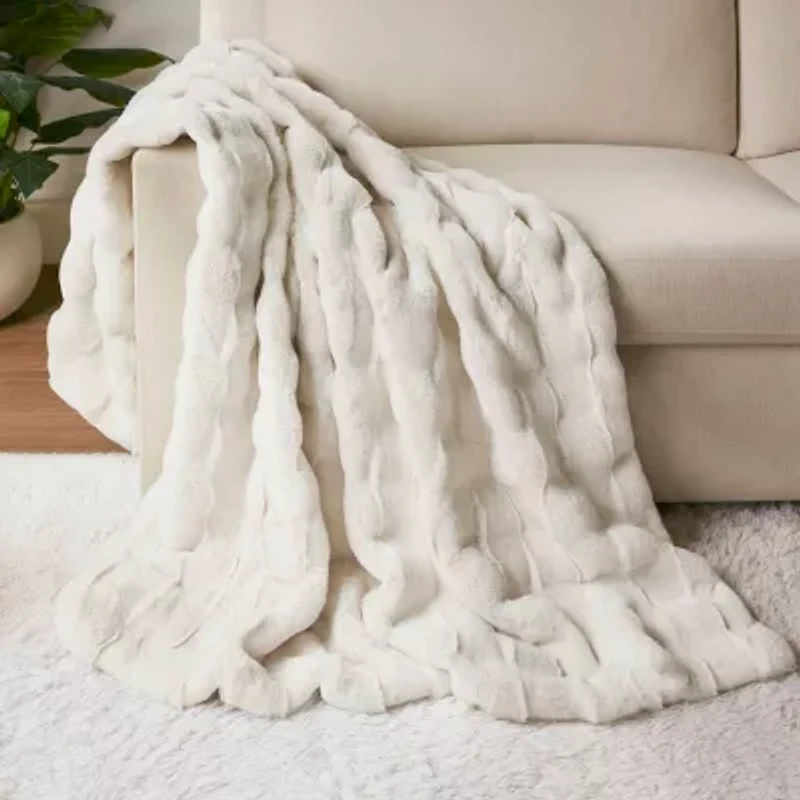 Madison Park Camille Faux Fur Washable Midweight Throw