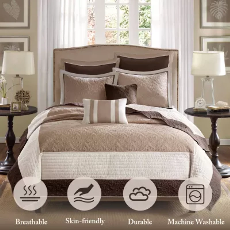 Madison Park Danville 7-Pc Quilt Set with Euro Shams and Throw Pillows