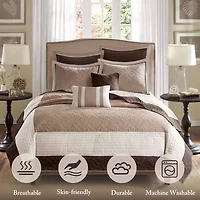 Madison Park Danville 7-Pc Quilt Set with Euro Shams and Throw Pillows