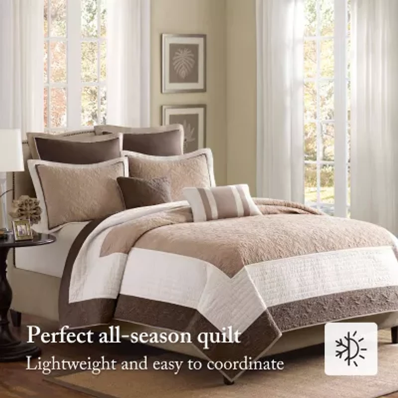 Madison Park Danville 7-Pc Quilt Set with Euro Shams and Throw Pillows