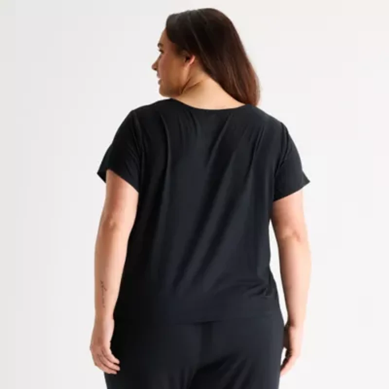 Ambrielle Womens V Neck Short Sleeve Plus Pajama Top