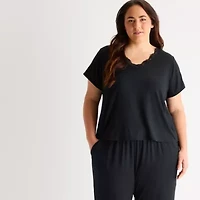Ambrielle Womens V Neck Short Sleeve Plus Pajama Top
