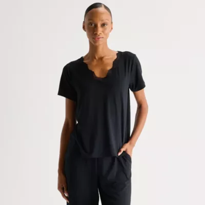 Ambrielle Womens V Neck Short Sleeve Pajama Top