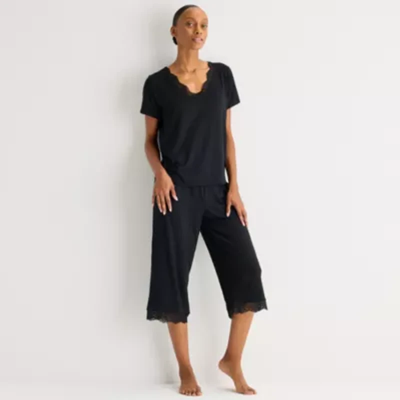 Ambrielle Womens V Neck Short Sleeve Pajama Top