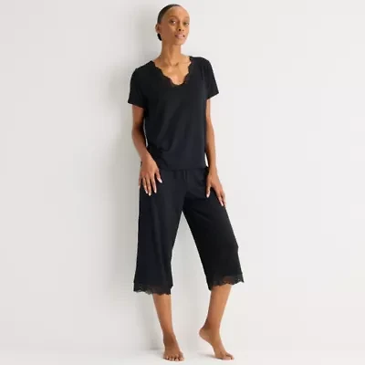 Ambrielle Womens V Neck Short Sleeve Pajama Top