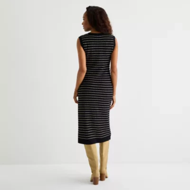 Isabel & Nina Womens Sleeveless Striped Midi Sweater Dress