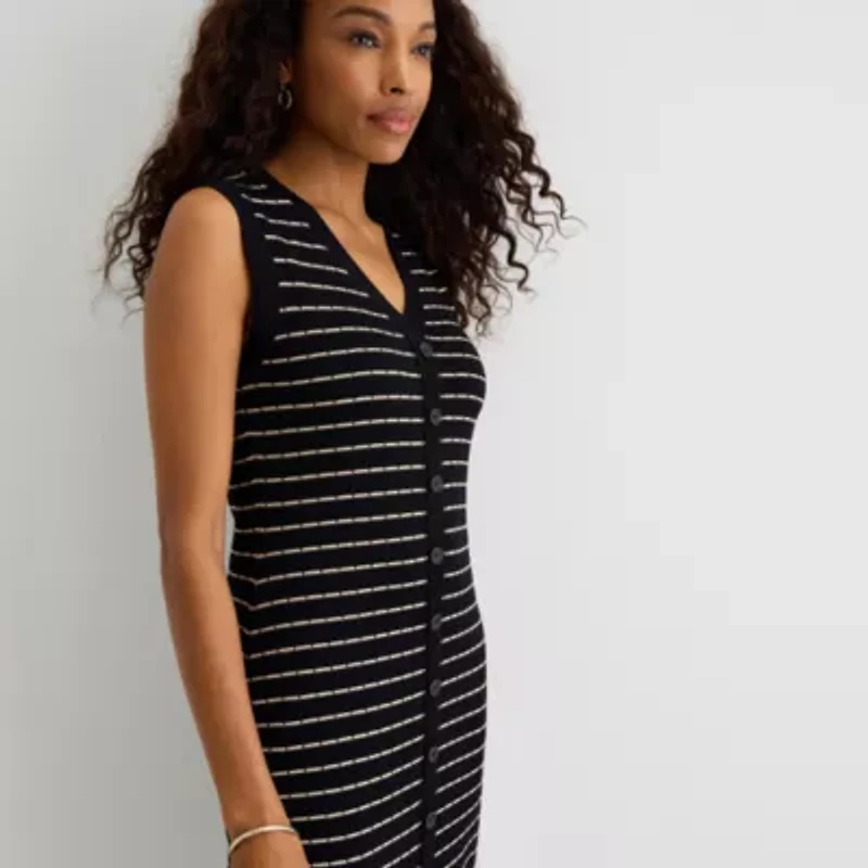Isabel & Nina Womens Sleeveless Striped Midi Sweater Dress