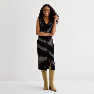 Isabel & Nina Womens Sleeveless Striped Midi Sweater Dress