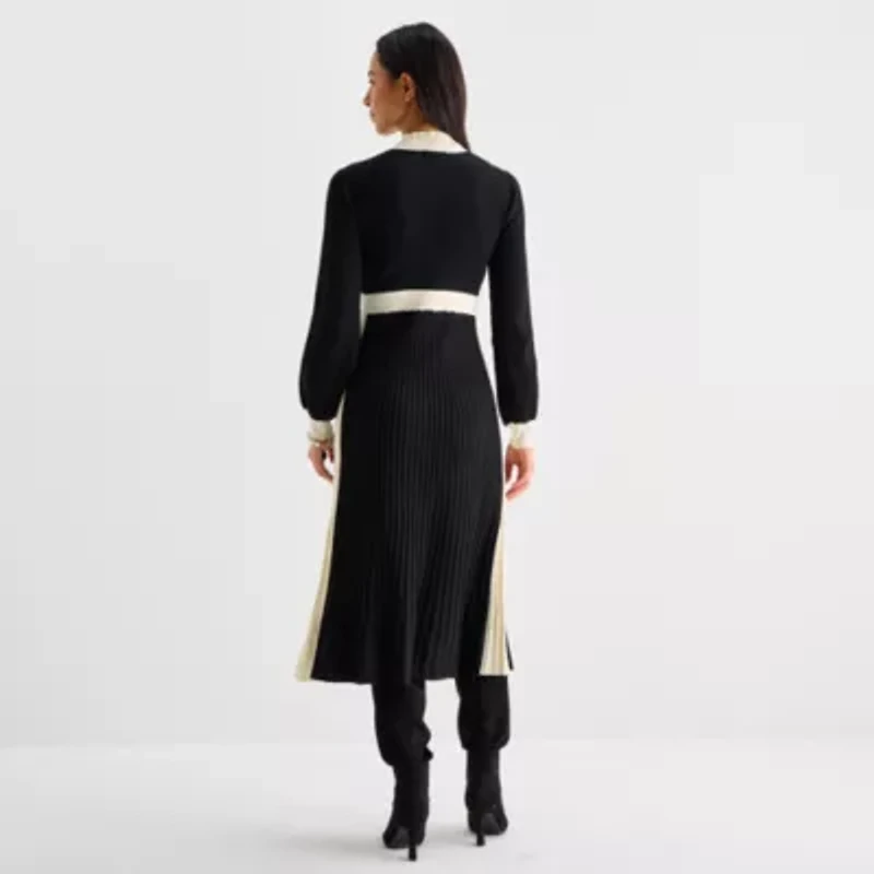 52seven Womens Long Sleeve Midi Sweater Dress