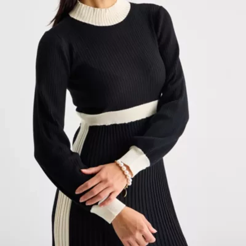 52seven Womens Long Sleeve Midi Sweater Dress