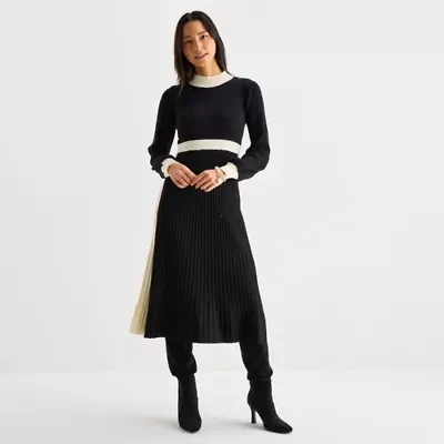 52seven Womens Long Sleeve Midi Sweater Dress