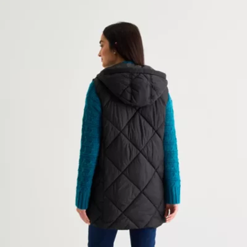 St. John's Bay Womens Hooded Midweight Puffer Vest