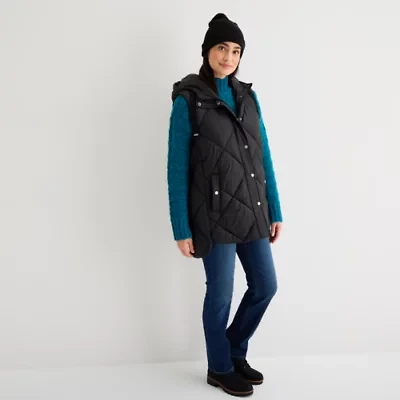 St. John's Bay Womens Hooded Midweight Puffer Vest