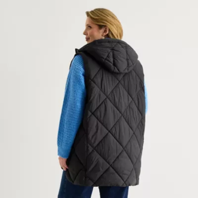 St. John's Bay Womens Hooded Midweight Plus Puffer Vest