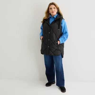 St. John's Bay Womens Hooded Midweight Plus Puffer Vest