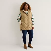 St. John's Bay Womens Plus Hooded Midweight Puffer Vest