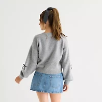 Freshman Juniors Womens Crew Neck Long Sleeve Bows Pullover Sweater
