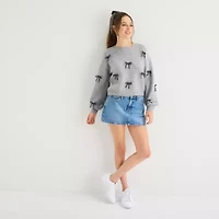 Freshman Juniors Womens Crew Neck Long Sleeve Bows Pullover Sweater