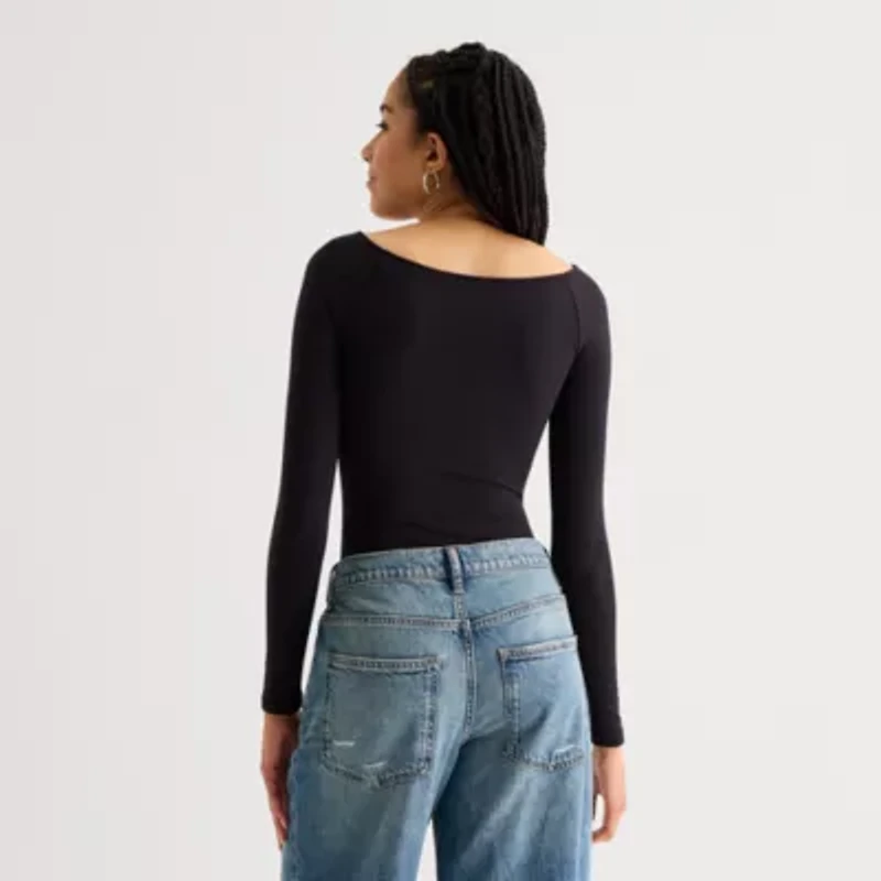 Arizona Womens Round Neck Long Sleeve Bodysuit Juniors