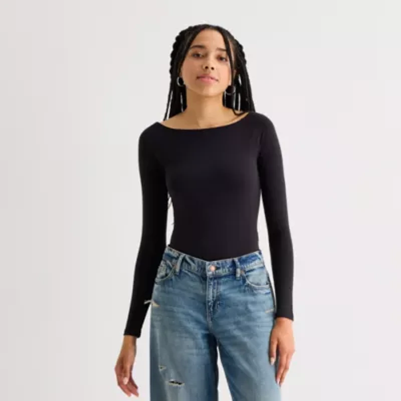 Arizona Womens Round Neck Long Sleeve Bodysuit Juniors