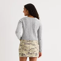Arizona Juniors Womens Crew Neck Long Sleeve Cable Knit Pullover Sweater