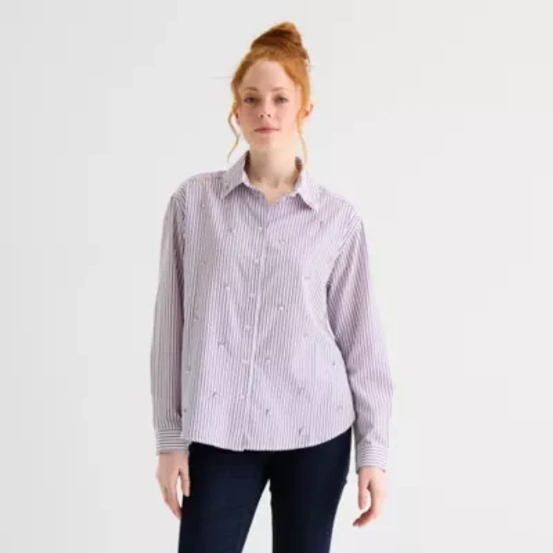 St. John's Bay Womens Long Sleeve Embellished Blouse