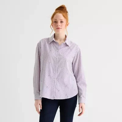 St. John's Bay Womens Long Sleeve Embellished Blouse