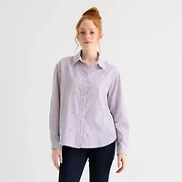 St. John's Bay Womens Long Sleeve Embellished Blouse