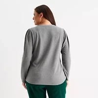 Liz Claiborne Womens Plus Split Crew Neck Long Sleeve Blouse