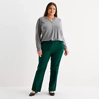 Liz Claiborne Womens Plus Split Crew Neck Long Sleeve Blouse