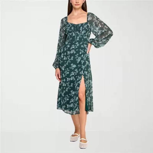 Trixxi Womens Juniors Long Sleeve Floral Midi Fit + Flare Dress at Hamilton  Place in Chattanooga, TN