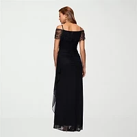 DJ Jaz Off The Shoulder Womens Beaded Short Sleeve Evening Gown
