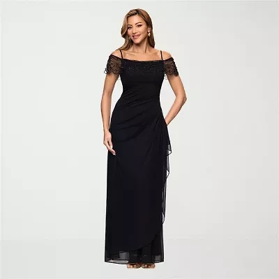 DJ Jaz Off The Shoulder Womens Beaded Short Sleeve Evening Gown