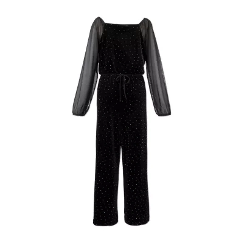Speechless Big Kid Girls Square Neck Long Sleeve Jumpsuit