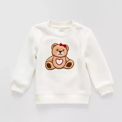 Okie Dokie Baby Girls Round Neck Fleece Embroidered Long Sleeve Sweatshirt