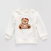 Okie Dokie Baby Girls Round Neck Fleece Embroidered Long Sleeve Sweatshirt